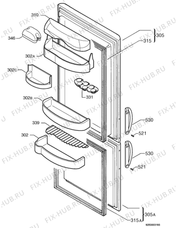 Взрыв-схема холодильника Zoppas PC32X - Схема узла Door 003