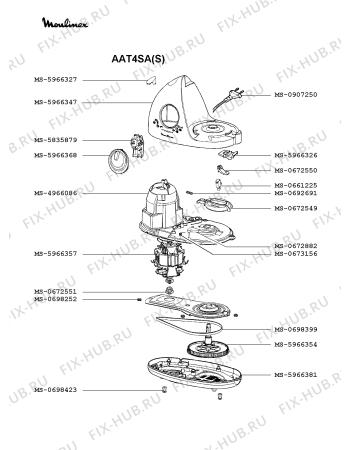 Взрыв-схема кухонного комбайна Moulinex AAT4SA(S) - Схема узла 8P002394.8P1