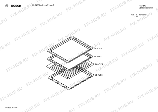 Схема №1 HUN232A с изображением Инструкция по эксплуатации для плиты (духовки) Bosch 00520437