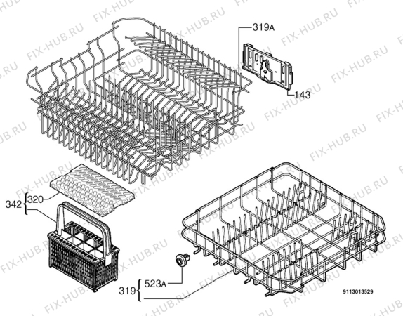 Взрыв-схема посудомоечной машины Corbero LVC124S - Схема узла Basket 160