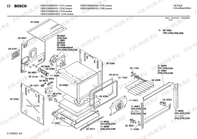 Взрыв-схема плиты (духовки) Bosch HBE632B66 - Схема узла 02