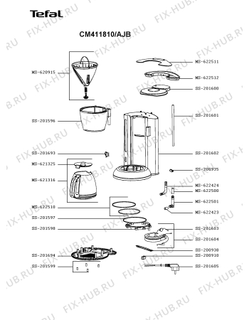 Схема №1 CM411810/AJB с изображением Часть корпуса для кофеварки (кофемашины) Tefal SS-201602