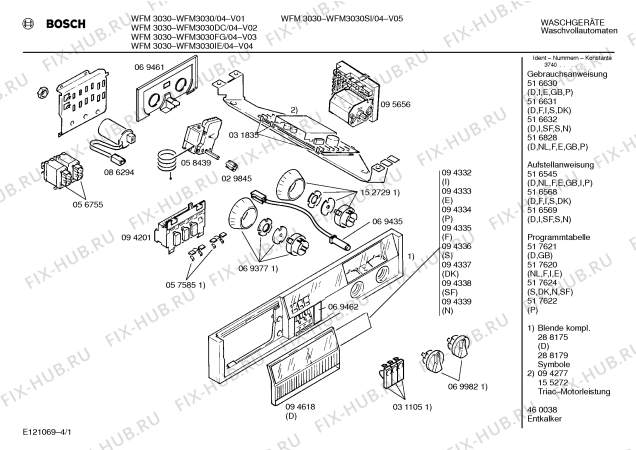 Схема №1 WFM3030DC WFM3030 с изображением Панель для стиралки Bosch 00288179