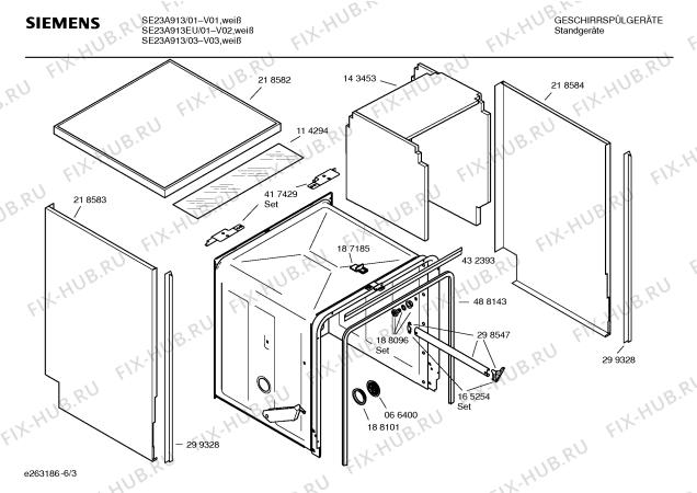 Схема №1 SE23A913EU с изображением Инструкция по эксплуатации для электропосудомоечной машины Siemens 00585008