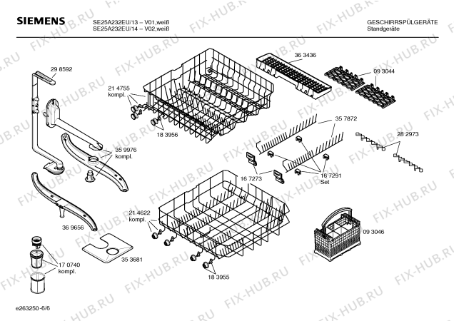 Схема №1 SE25A232EU с изображением Инструкция по эксплуатации для посудомойки Siemens 00581544