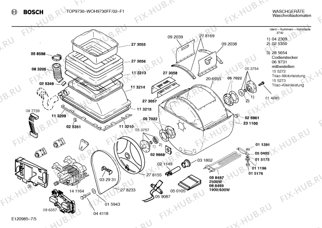 Взрыв-схема стиральной машины Bosch WOH9730FF TOP9730 - Схема узла 05