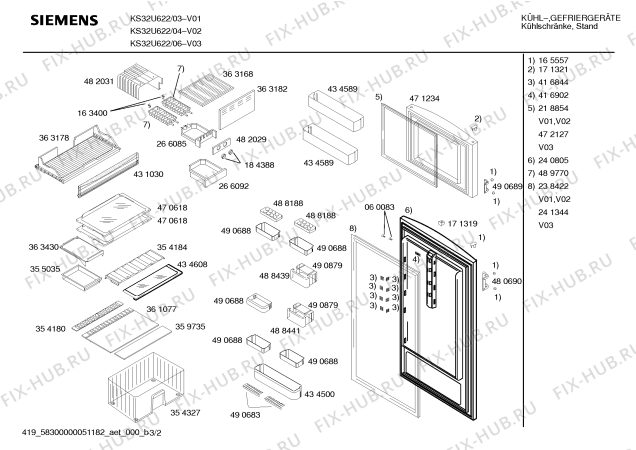 Взрыв-схема холодильника Siemens KS32U622 - Схема узла 02