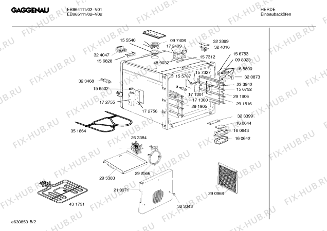 Взрыв-схема плиты (духовки) Gaggenau EB965111 - Схема узла 02