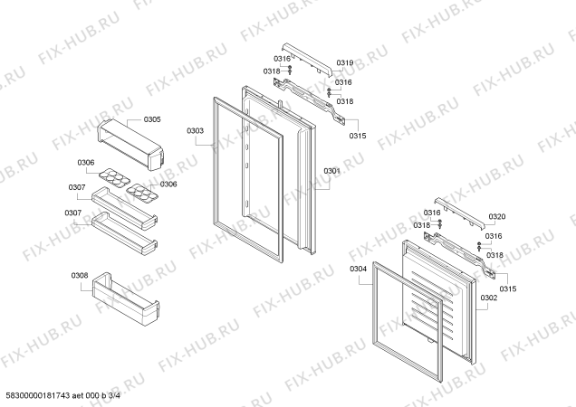 Схема №1 KIS77AD40 с изображением Дверь для холодильной камеры Bosch 00712049