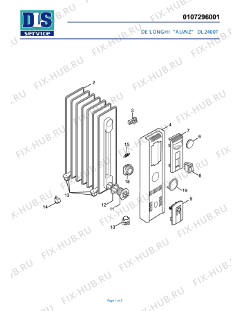 Схема №1 H290912ECF EX:1 с изображением Панель для обогревателя (вентилятора) DELONGHI 7008003300