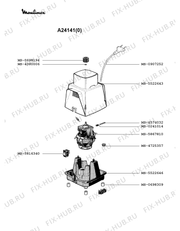 Взрыв-схема блендера (миксера) Moulinex A24141(0) - Схема узла 9P001102.5P2