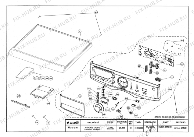Взрыв-схема стиральной машины Beko BEKO WM 5350 TB (7117581100) - TOP PANEL ASSEMBLY(REV01)