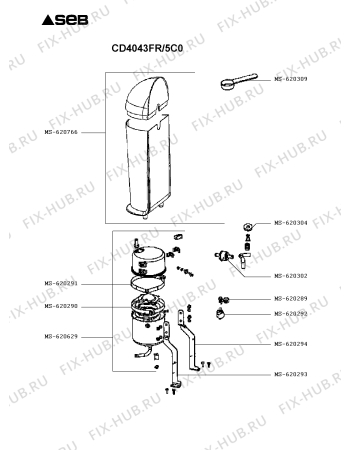 Взрыв-схема кофеварки (кофемашины) Seb CD4043FR/5C0 - Схема узла 7P003082.3P3