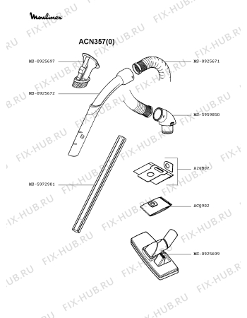 Взрыв-схема пылесоса Moulinex ACN357(0) - Схема узла 8P002243.6P2