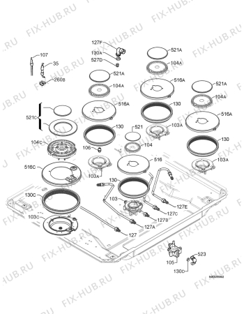 Взрыв-схема плиты (духовки) Electrolux EHT70830X - Схема узла Functional parts 267