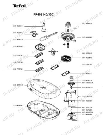 Взрыв-схема кухонного комбайна Tefal FP402140/35C - Схема узла VP003523.9P2