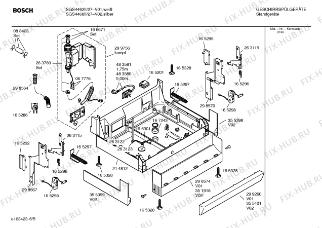 Взрыв-схема посудомоечной машины Bosch SGS4468II DUPLEXX - Схема узла 05