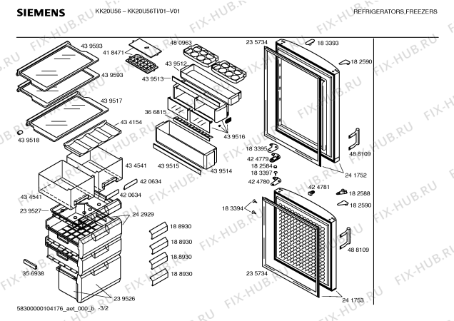 Схема №1 KG28XM40 с изображением Часть корпуса для холодильной камеры Siemens 00175459