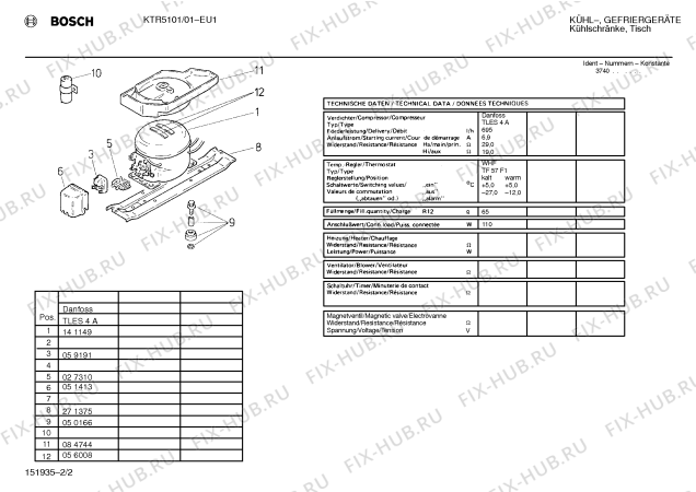 Взрыв-схема холодильника Bosch KTR5101 - Схема узла 02