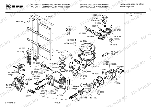 Взрыв-схема посудомоечной машины Neff S55M45X0EU - Схема узла 04