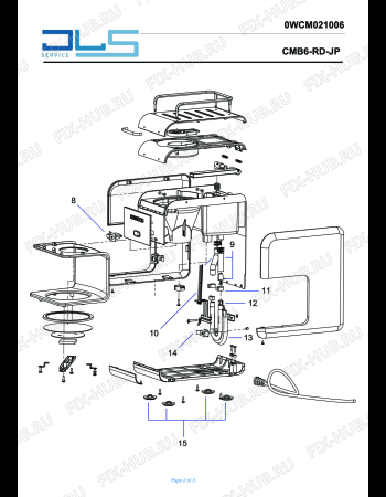 Взрыв-схема кофеварки (кофемашины) DELONGHI CMB6-RD COFFEE MAKER - Схема узла 2