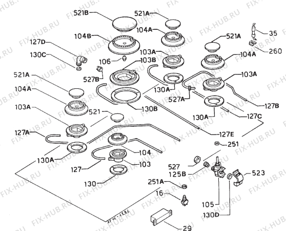 Взрыв-схема плиты (духовки) Zanussi GHX495BBV - Схема узла Functional parts 267