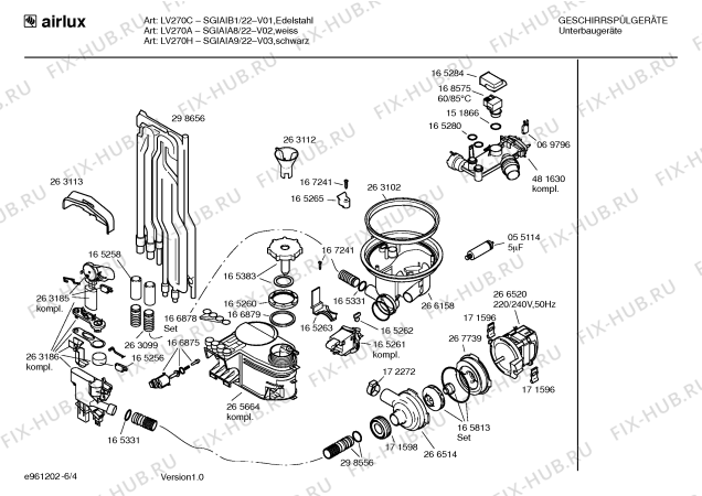 Взрыв-схема посудомоечной машины Airlux SGIAIA8 LV270A - Схема узла 04