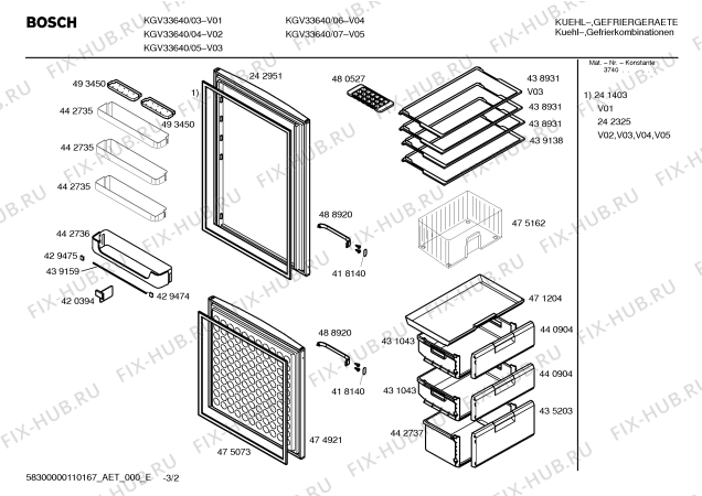Схема №3 KGV33640 с изображением Дверь морозильной камеры для холодильника Bosch 00474921