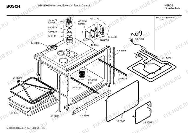 Схема №3 HBN370650 с изображением Панель управления для плиты (духовки) Bosch 00438395