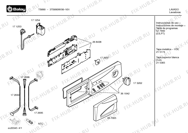 Схема №1 3TS890W TS890 с изображением Инструкция по установке и эксплуатации для стиральной машины Bosch 00527940