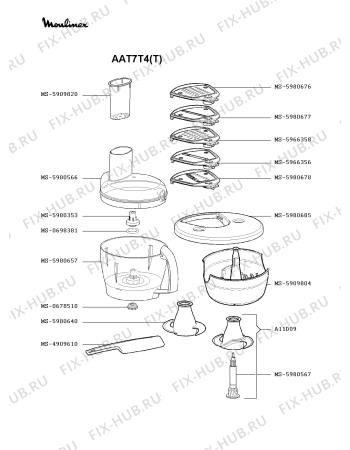 Взрыв-схема кухонного комбайна Moulinex AAT7T4(T) - Схема узла 1P002556.1P3