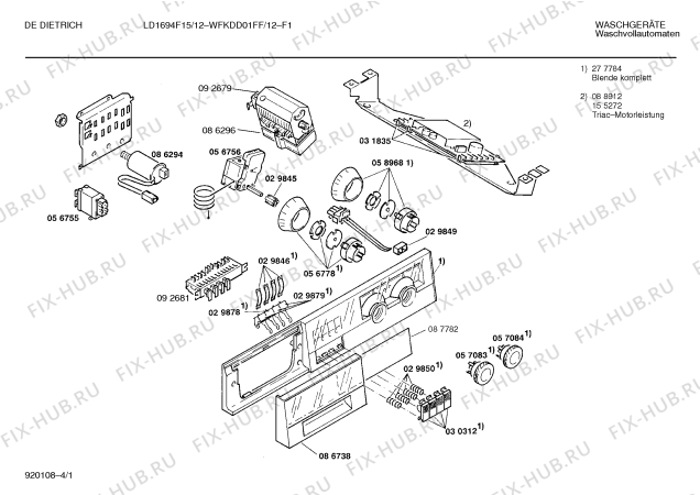 Схема №1 LD1694F11 с изображением Таблица программ для стиралки Bosch 00087782