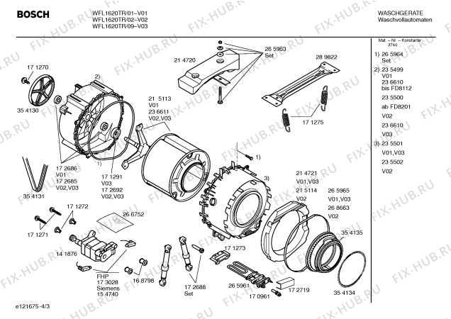 Взрыв-схема стиральной машины Bosch WFL1620TR Eurowasher 1620 - Схема узла 03