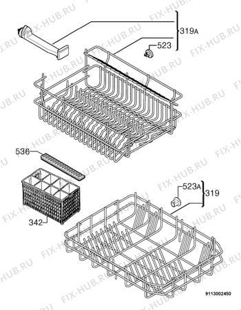 Взрыв-схема посудомоечной машины Privileg 197153_10030 - Схема узла Basket 160