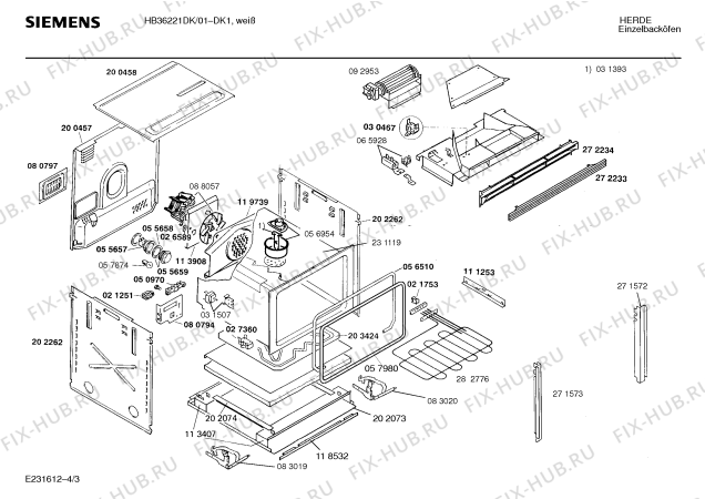 Взрыв-схема плиты (духовки) Siemens HB36221DK - Схема узла 03