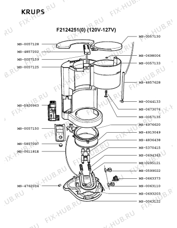 Взрыв-схема кофеварки (кофемашины) Krups F2124251(0) - Схема узла XP001572.9P2