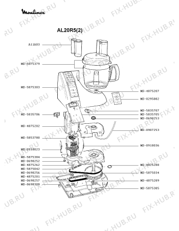 Взрыв-схема кухонного комбайна Moulinex AL20R5(2) - Схема узла 7P000551.5P2