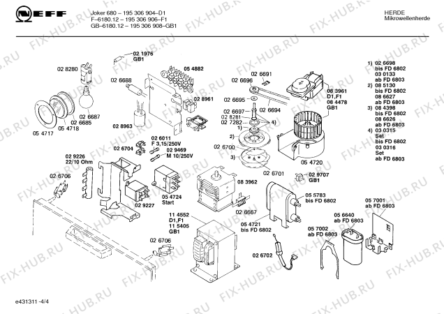 Взрыв-схема микроволновой печи Neff 195306904 JOKER 680 - Схема узла 04