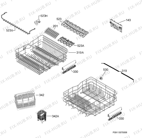 Взрыв-схема посудомоечной машины Electrolux ESL68071R - Схема узла Basket 160