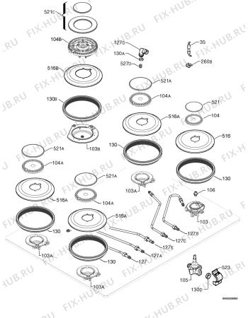 Взрыв-схема плиты (духовки) Electrolux EHT7824K - Схема узла Functional parts 267