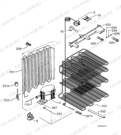 Взрыв-схема холодильника Electrolux EU6421C - Схема узла Cooling system 017