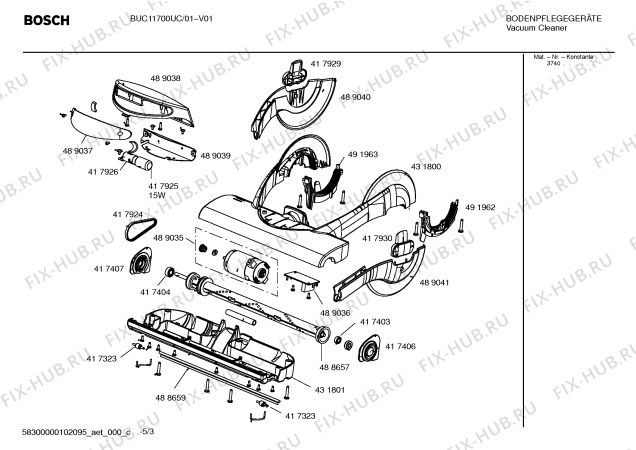 Схема №1 BUC11700UC с изображением Двигатель для пылесоса Bosch 00239287