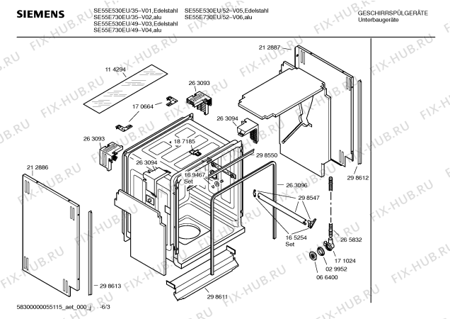Взрыв-схема посудомоечной машины Siemens SE55E730EU - Схема узла 03