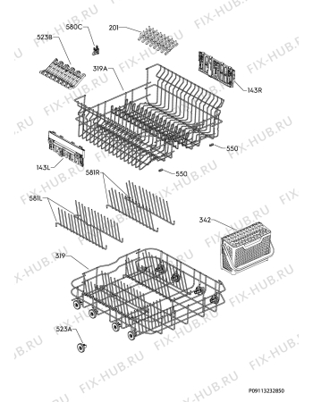 Взрыв-схема посудомоечной машины Ikea RENGORA 80426179 - Схема узла Basket 160