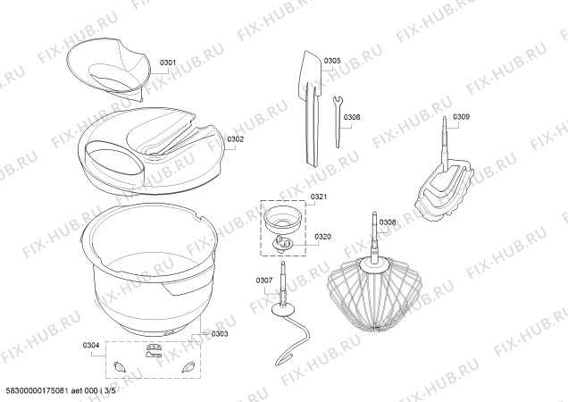 Взрыв-схема кухонного комбайна Bosch MUMXL40G MaxxiMUM - Схема узла 03