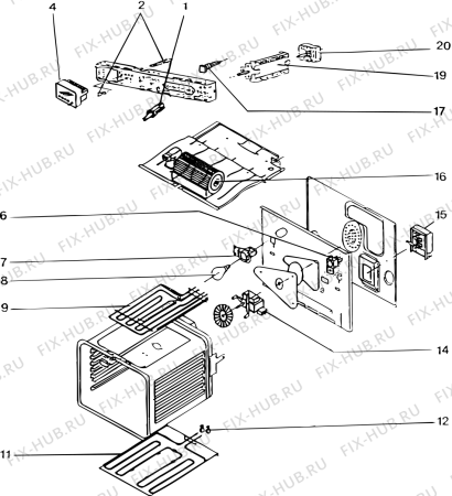 Взрыв-схема плиты (духовки) Indesit FC115XUK (F010465) - Схема узла