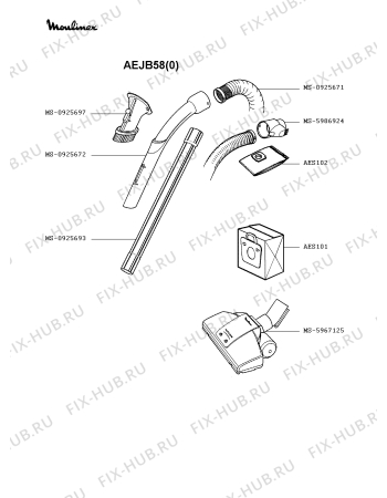 Взрыв-схема пылесоса Moulinex AEJB58(0) - Схема узла 4P002282.8P2