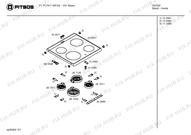 Схема №1 P1PC7677WP с изображением Стеклокерамика для плиты (духовки) Bosch 00235911