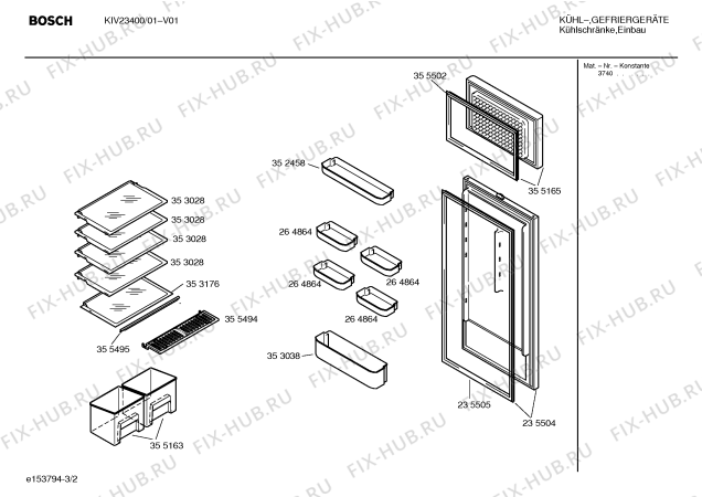 Взрыв-схема холодильника Bosch KIV23400 - Схема узла 02