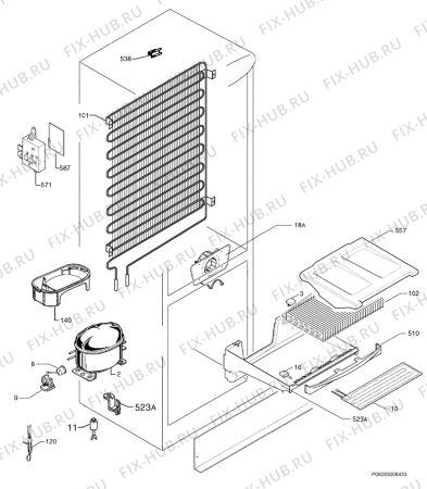 Взрыв-схема холодильника Zanussi Electrolux ZECBFF/W - Схема узла Cooling system 017